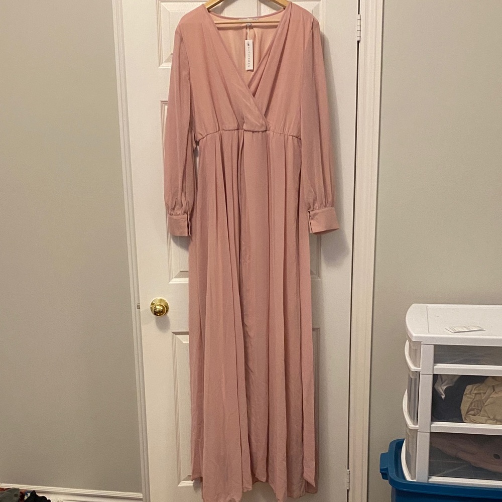 Baltic Born Pink Bishop Sleeve V-Neck Gown